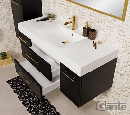 Szafka łazienkowa wisząca czarny mat z umywalką 120 cm Nela Belli Gold Gante