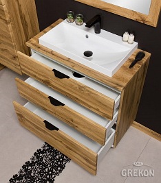 Szafka łazienkowa z umywalką nablatową dąb naturalny 80 cm Victa Gante