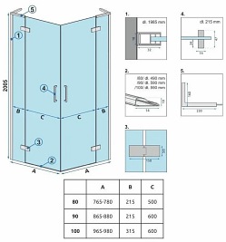 Złota szczotkowana kabina prysznicowa 90x90 uchylna podwójnie Hugo Double Rea Gold