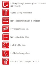 Kabina prysznicowa półokrągła 90x90 Modena Atrium