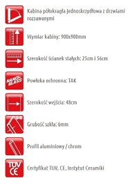 Kabina prysznicowa półokrągła 90x90 Modena Atrium