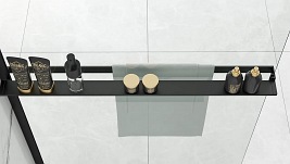 Czarna ścianka prysznicowa z półką i wieszakiem 90 cm Aero Black Evo Rea