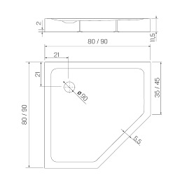 Czarny brodzik prysznicowy pięciokątny 80x80 cm struktura kamienia Mild Stone New Trendy B-0560