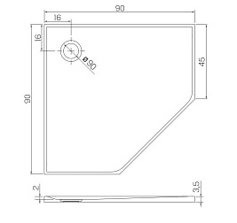 Brodzik pięciokątny 90x90 konglomerat New Trendy Nex B-0452