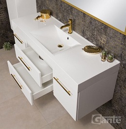 Szafka wisząca biały mat z umywalką 140 cm Nela Belli Gold Gante