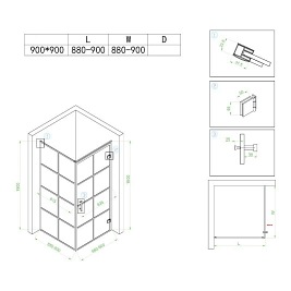 Kabina prysznicowa loft kwadratowa 90x90 czarne szprosy na szkle BS10B