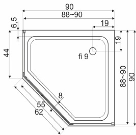 Brodzik prysznicowy pięciokątny 90x90 Glasgow
