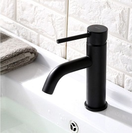 Bateria umywalkowa w kolorze czarnym, niska Lungo Black Rea