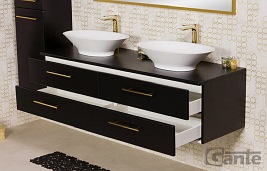Szafka łazienkowa wisząca 160 cm czarny mat z dwiema umywalkami Belli Gold Gante