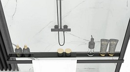 Czarna ścianka prysznicowa z półką i wieszakiem 90 cm Aero Black Evo Rea