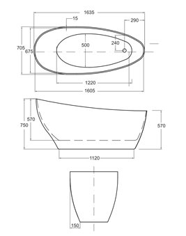Wanna wolnostojąca + klik-klak czarny Keya Besco 165x70 cm WMD-165-KKB