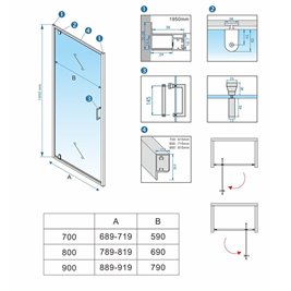Drzwi prysznicowe uchylne do wnęki kolor profili czarny mat 80 cm ZES-KZ18B-BL-80 zdjęcie 8