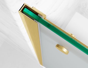 Drzwi prysznicowe rozsuwane prawe/lewe do wnęki 121-127 cm szkło 8mm mleczne profile złoty mat Swiss Liniger