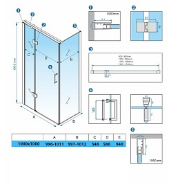 Czarna kabina prysznicowa 100x100 kwadratowa drzwi uchylne KZ01DB