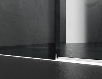 Drzwi prysznicowe rozsuwane prawe/lewe do wnęki 132-141 cm szkło 8mm grafitowe profile czarny mat Swiss Liniger
