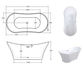 Wanna wolnostojąca 170 cm korek klik-klak chrom Amber Besco WAS-170-ABB