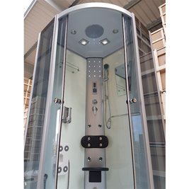 Kabina prysznicowa z hydromasażem i sauną niski brodzik białe ściany 90x90