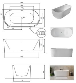 Leya B&W Besco czarno-biała wanna wolnostojąca 150 cm syfon chrom WASB-150-L