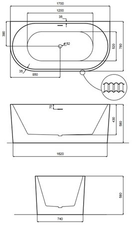 Leya Besco biała wanna wolnostojąca 170 cm syfon złoty WAS-170-LZL