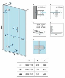 Drzwi prysznciowe 120 cm uchylne czarne Hugo Rea Black