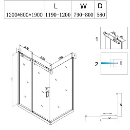 Czarna kabina prysznicowa prostokątna 120x80 szkło 8mm BS15C