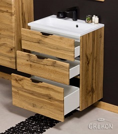 Szafka łazienkowa wisząca z umywalką dąb naturalny 60 cm Victa Gante