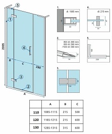 Drzwi prysznciowe do wnęki 120 cm szczotkowane złoto uchylne Hugo Rea Gold