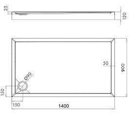 Brodzik prysznicowy na nośniku, 90x140 Camden 90/140/P