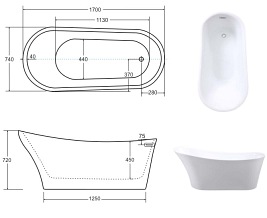 Wanna wolnostojąca korek klik-klak chrom 170 cm Calima Besco