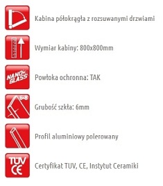 Kabina prysznicowa półokrągła 80x80  FF308 Treviso Atrium