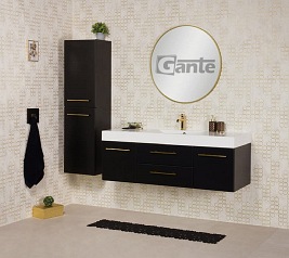 Szafka łazienkowa wisząca czarny mat z umywalką 140 cm Nela Belli Gold Gante