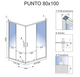 Kabina prysznicowa 100x80, czarne profile Punto Rea