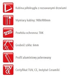 Kabina prysznicowa półokrągła 90x90 FF0409 Bari Atrium