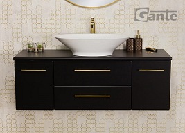 Szafka łazienkowa wisząca 120 cm czarny mat z umywalką nablatową Belli Gold Gante