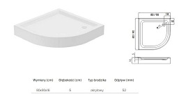 Brodzik półokrągły 90x90 BL-0008 New Trendy