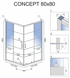 Kabina prysznicowa kwadratowa 80x80 Concept Rea