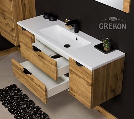 Szafka łazienkowa z umywalką wisząca dąb naturalny 120 cm Victa Gante