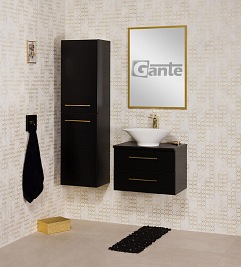 Szafka łazienkowa wisząca 60 cm czarny mat z umywalką nablatową Belli Gold Gante