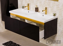 Czarna szafka z podwójną umywalką złoty uchwyt 120 cm seria Diamond Gold Gante C