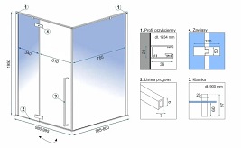 Kabina prostokątna złote okucia 100x80 Rea Fargo