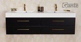 Szafka łazienkowa wisząca czarny mat z umywalką dwie komory 160 cm Nela Belli Gold Gante