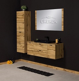 Szafka łazienkowa wisząca z czarną umywalką nablatową dąb naturalny 120 cm Victa Gante