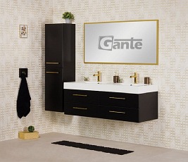 Szafka łazienkowa wisząca czarny mat z umywalką dwie komory 140 cm Nela Belli Gold Gante