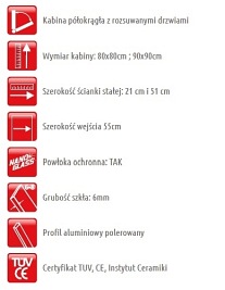 Kabina prysznicowa półokrągła 80x80  FF308 Treviso Atrium