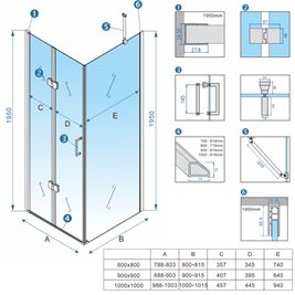Chromowana kabina prysznicowa kwadratowa drzwi pojedyncze składane 90x90 ZES-KZ20C-90