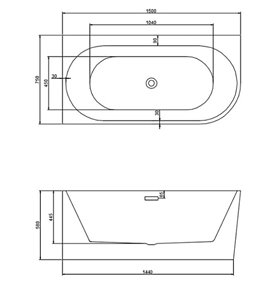 Wanna przyścienna złoty szczotkowany przelew oraz korek narożna lewa 150 cm Mera Hydrosan