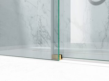 Drzwi prysznicowe rozsuwane prawe/lewe do wnęki 112-121 cm szkło 8mm przeźroczyste profile złoty mat Swiss Liniger