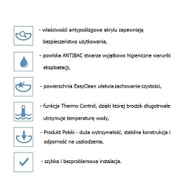 Czarno-biała wanna wolnostojąca 160 z syfonem klik-klak chrom Gloria Besco