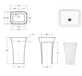 Umywalka wolnostojąca z konglomeratu biały mat Assos Matt Besco UMMB-A-WO