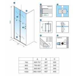 Złote drzwi prysznicowe składane do wnęki 100 cm ZES-KZ21D-GL-100